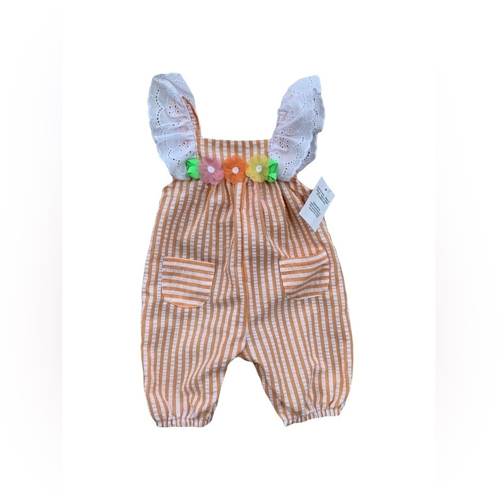 Good Lad NWT Size 3 Months Orange Seersucker Striped Romper